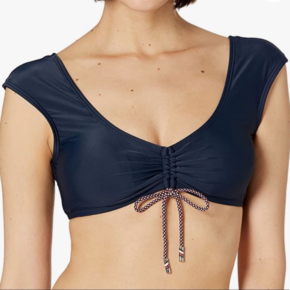 Tommy Hilfiger Sky Captain Ruched Cap Sleeve Bikini Swim Top Size Large - Picture 2 of 10